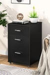 3 Drawers Vertical File Cabinet with Wheels Living Room Storage Cabinet Bedroom Black Bedside Table