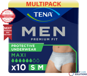 TENA Men Premium Fit Level 4 Protective Underwear - S/M- 12 Packs of 10