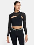 Nike Womens Training Long-sleeve Cropped Top, Black, Size S, Women