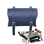 Bike Repair Set: Box Leather Bag, Multi-tool, Puncture Repair Kit MADE IN UK Blue