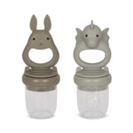 Konges Sløjd 2pk silicone fruit feeding pacifier dragon and bunny - topanga beach/stone