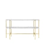 GUBI TS Console table 120x30x72 cm White carrara marble, brass legs, 2 marble shelves
