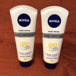 2 X Nivea 3 in1 Anti-Age Q10 Hand Cream 100ml