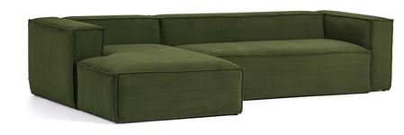 Kave Home Blok 3-pers. Sofa m. venstrevendt chaiselong, B330, grønn Fløyel