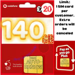 OFFICIAL UK VODAFONE Sim Card Pay As You Go PAYG STANDARD MICRO NANO     