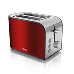 Swan 2 Slice Townhouse Variable Browning Reheat Defrost Wide Slot Red Toaster