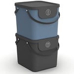 Rotho Albula Jeu de 2 systèmes de tri des déchets 40l pour la cuisine, Plastique (PP) sans BPA, anthracite/bleu, 2 x 40l (40.0 x 35.8 x 34.0 cm)
