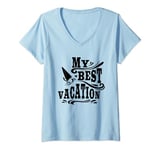 Womens My Best Vacation Adventure Travel Beach Surf V-Neck T-Shirt