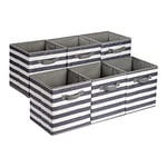 Amazon Basics Collapsible Fabric Storage Cube/Organiser with Handles, Pack of 6, Awning Stripe White/Light Grey, 26.6 x 26.6 x 27.9 cm