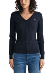 GANT Stretch Cotton Cable Knit V-Neck Sweater Blå