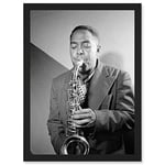 Artery8 Sax Jazz Legend Bird Charlie Parker Black & White A4 Artwork Framed Wall Art Print