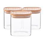 Square Glass Storage Jars with Wooden Lids 680ml Pack of 6