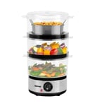 Geepas 3-Tier Food Steamer 7.2L Vegetable Steamer Healthy Steam Multi-cooker