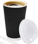 Hyper Mart Triple Walled Disposable Paper Ripple Cups Disposable Coffee Tea Cups Disposable 12oz Hot Drink Cups with Leak Proof Lids - Pack of 100