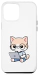 Coque pour iPhone 14 Pro Max Adorable ordinateur portable chat kawaii drôle amoureux des chats