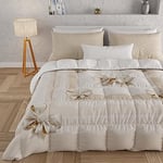 PETTI Artigiani Italiani - Single Winter Quilt, Single Duvet, Double Sided Quilt Solid Colour and Digital Print Beige Bow, Made in Italy