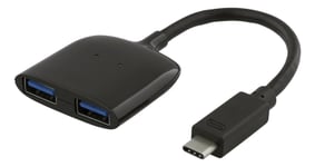 USB-C-hub Deltaco, 2xUSB 3.1, 0,9A - Svart