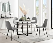 Adley Grey Concrete Effect And Black Round Dining Table with  Shelf and 4 Faux Leather Corona Dining Chairs