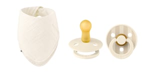 BIBS - Pacifier Studio Colour 2 Pack - Ivory/Vanilla - Size 2 + Bandana Bib - Ivory - One Size (Bundle)