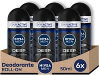 NIVEA MEN DEEP Roll-On Deodorant 6 X 50 Ml, Men'S Deodorant with Anti-Bacterial 