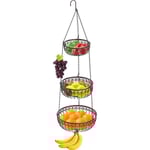 pleHouseware 3-Tier Hängande Fruktkorg, Oblate, Svart Brons Rund Korg