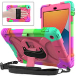 SINSO iPad 9th/8th/7th Generation Case,iPad 10.2 Case for kids, Shockproof [360 Rotating Stand] [Hand Strap] [Pencil Holder] Case for New iPad 9th Gen, iPad 10.2 Inch 2021/2020/2019 - Rose