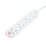 Masterplug SRG42-MP Four Socket Power Surge Protected Extension Lead, 2 Metres, 13 Amp, 25 x 5.5 x 3 cm, White