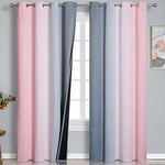 Pink and Grey Blackout Curtains 84 inches Long,Ombre Full Room Darkening Window Curtains for Living Room,Grommet Thermal Insulated Drapes,Light Blocking Curtains for Girls Bedroom,52x84 Inch, 2 Panels
