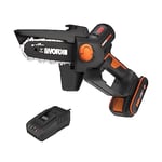 WORX NITRO - Elagueuse - Mini tronçonneuse sans fil 20V - 2Ah - Lame de 12 cm - WG325E (Livrée avec une batterie et chargeur, moteur brushless, lubrification automatique, compacte et légère)