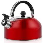 Heritan Home Whistling Kettle for Gas Stove 3L Steel Whistle Tea Kettle Water Bottle(Red)