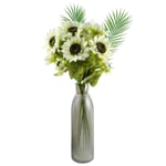 Artificial Flower Arrangement  100cm White Artificial Sunflower Arrangement with Glass Vase