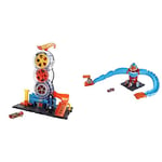 Hot Wheels City Super Twist Tire Shop Playset, Spin the Key to Make Cars Travel Through the Tires & City Wreck & Ride Gorilla Attack with 1 Hot Wheels Car, Connects to Other Sets