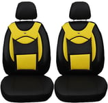 Housses de siège en Cuir synthétique pour sièges de Voiture compatibles avec VW Caddy 4 2015 conducteur et Passager FB : D105 (Noir/Jaune)