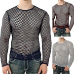 Sexig Herr T-shirt Mesh Fishnet Ärmlös Undertröja Topp A Black L