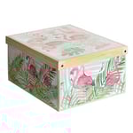 Boite de Rangement avec Couvercle, Boite en carton, Rangement Vetement, Chambre, Bureau, Organisateur Tiroir, 39x50x24 cm FLAMANT, Flamants Roses