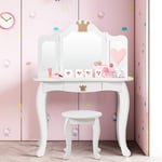 2 i 1 sminkbordsset sminkbord för barn sminkbord flickor spegelbord i trä vit 80x42x105cm