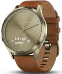 Garmin Watch Vivomove HR Gold Tone with Light Brown Leather Band D