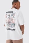 Men's Oversized Unknown Pleasures Floral Back Print T-Shirt - White - L, White