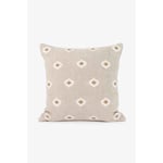 Putetrekk Gargano i lin - Beige med broderte gule firkanter - 50x50 cm