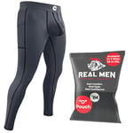 Real Men D Pouch Compression Pants Men, Mens Leggings, Yoga Pants, Tights, Base Layer Men Cold Weather, Grey, Medium