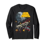 Star Wars Death Star And Millennium Falcon Vintage Poster Long Sleeve T-Shirt
