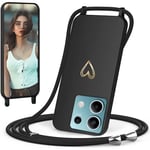 CaseLover Coque avec Cordon Compatible Xiaomi Redmi Note 13 4G, Coque de Cellulaire Corde Silicone Étui en Motif Coeur avec Réglable Collier Téléphone Chaîne Case Housse pour Redmi Note 13 4G, Noir