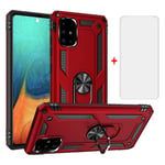 Phone Case for Samsung Galaxy A71 and Tempered Glass Screen Protector Cover With Stand Ring Holder Kickstand Accessories Heavy Duty Rugged Protective Shockproof Hard Bumper SM-A715F 71A A 71 Red