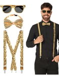 Gullfargede Bukseseler, Sløyfe med Paljetter og Kostymebriller - Kostymesett
