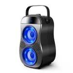 【2022】 Bluetooth Speakers with Double Subwoofer Blue Lights, Plentiful Bass Stereo Sound System, Support Remote, Wireless Portable Home Speaker for Women Girls Boys Teens Kids(Small, Black)
