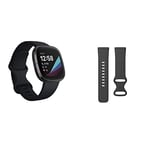Fitbit Sense Advanced Smartwatch with Tools for Heart Health, Stress Management & Skin Temperature Trends, Carbon/Graphite Stainless Steel & Versa 3/Sense Infinity Band, Black, Small