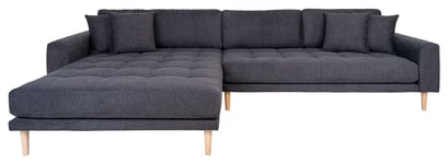 House Nordic Lounge sofa m. venstrevendt chaiselong, Mørkegrå puter og ben i naturlig tre