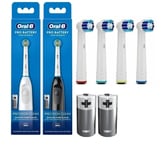 2x Oral B -B Pro Electric Toothbrush Braun With 4x Brush Heads Batteries