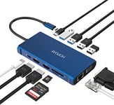 HOPDAY Station d'accueil USB C 12 en 1 Triple écran avec 2 HDMI 4K, VGA, Gigabit Ethernet, 100 W PD, hub USB 3.0 5 Gbps, Lecteur de Carte SD/TF, Audio 3,5 mm pour Dell/HP/Lenovo/MacBook Pro