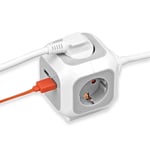 ALEA-Power Stikkontakt med USB / Pluggblokk (4-veis stikkontakter, 2x USB-lader og 1,4m kabel)